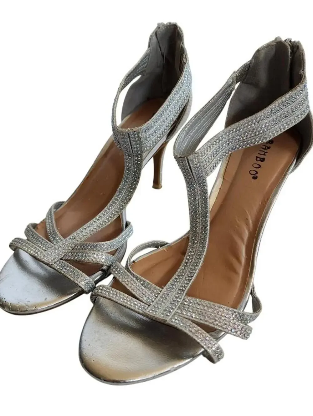 Bakboo Size 8 Sparkling Silver Sandal Heels Shoes